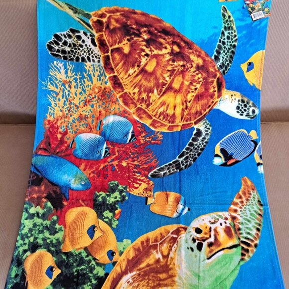 New Reef Sea Turtle Beach Towel Cotton Bath Pool GIFT Turtles Honu Ocean Fish - Picture 3 of 4